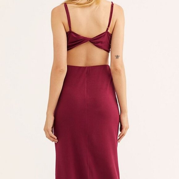 Intimately Free People Golden Hour Set Size M Skirt Crop Top Maroon Ribbed Twist - Picture 2 of 13